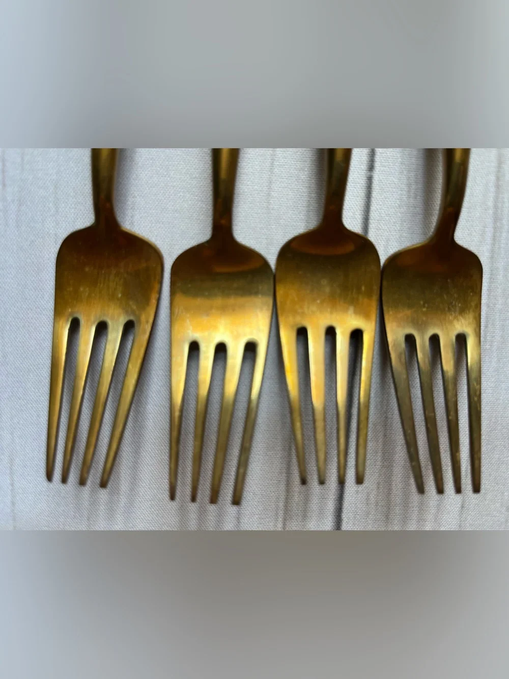 Vintage Siamese/Thai brass & rosewood cocktail appetizer salad dessert fork. 4pc
